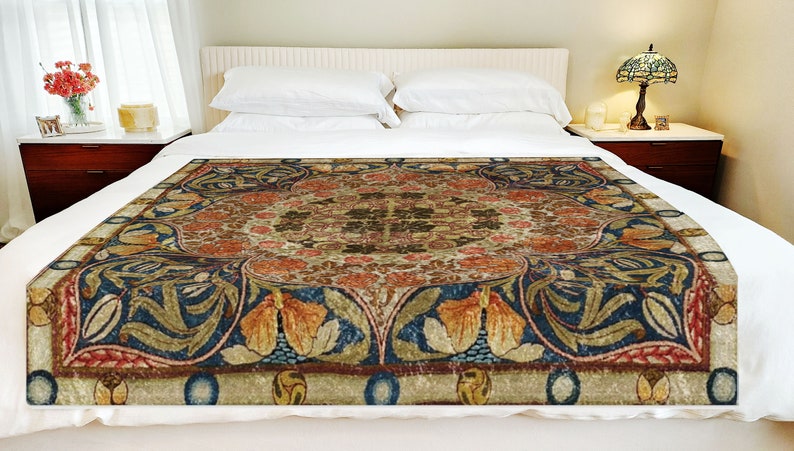 William Morris Blanket, Crushed Velvet, Fig, Leaf, Vine, Craftsman Bungalow, Stickley Home, Arts & Crafts Movement, Floral Blanket, Blue image 6