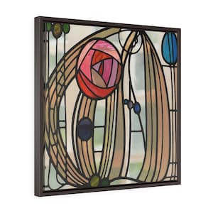 Rose Framed Canvas, Charles Rennie Mackintosh Rose, Glasgow Rose, Scottish Art, Mackintosh Rose, Square Framed Premium Gallery Wrap Canvas