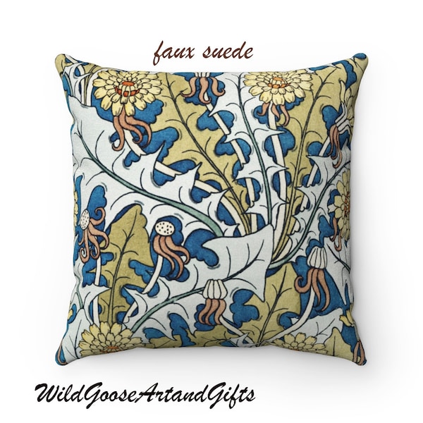 Art Nouveau Pillow, Dandelion Pillow, Art Nouveau Decor, Yellow Flower, Dandelion, Maurice Pillard Verneuil, Faux Suede Square Pillow