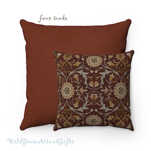 William Morris Floral Pillow Cover: Arts & Crafts Style Faux Suede