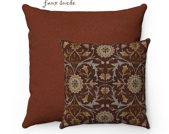 William Morris Floral Pillow Cover: Arts & Crafts Style Faux Suede