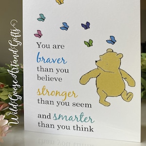 Cartão de formatura divertido, cartão do Ursinho Pooh, cartão de formatura encorajador, cartão mais corajoso, mais forte, mais inteligente, aniversário, obrigado, cartão de graduação