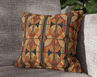 Frank Lloyd Wright Pillow Craftsman Bungalow Decor Style Abstract Architecture Ginkgo Leaves Prairie Orange Browns Geometric Throw Cushion
