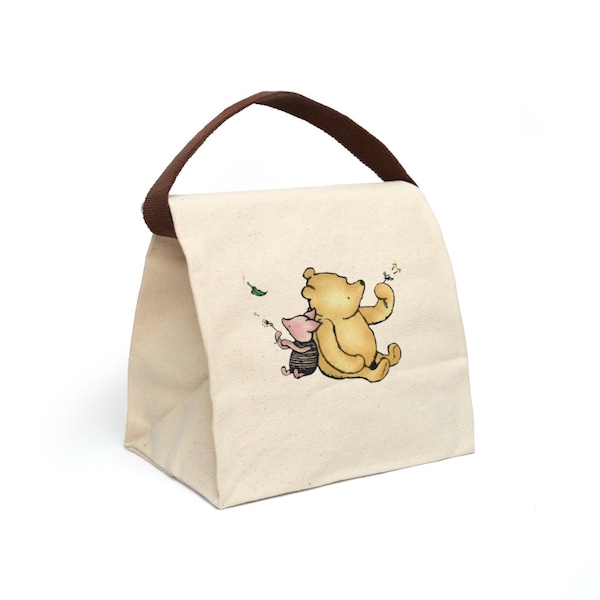 Ourson et porcelet, sac à lunch Pooh, sac à lunch porcelet, déjeuner BFF, sac à lunch en toile, sac à lunch réutilisable, sac à lunch avec sangle