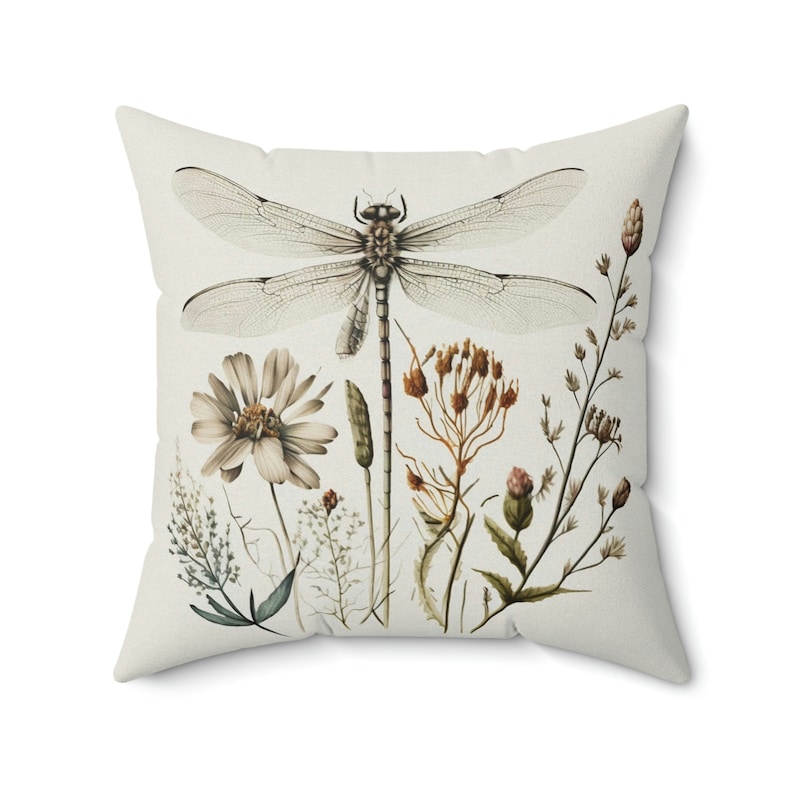 Dragonfly Pillow Dragonfly and Wildflowers Wildflower Decor Etsy