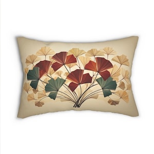 Floral Pillow, Ginkgo Leaves, Lumbar Pillow, Stickley Home, Craftsman Decor, Arts and Crafts Movement