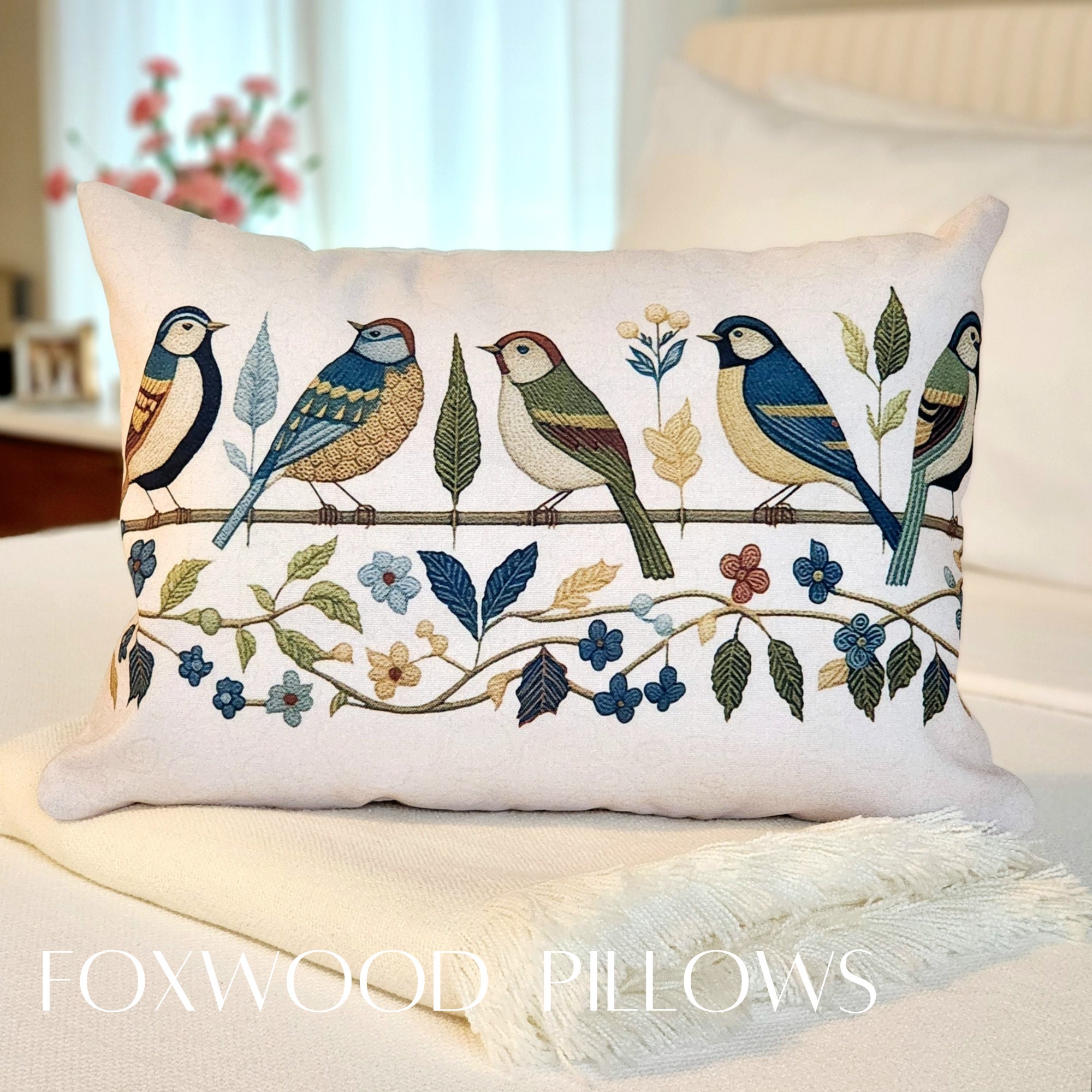 Gallery Pillows, Parrots on Branch Lumbar Pillow – Painterly Home