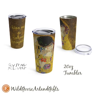 Kiss Me Tumbler, Kiss Me and Call Me Beautiful, Coffee Tumbler, Tea Tumbler, Klimt Tumbler 20oz, GRATIS Klimt Kiss Card bij aankoop