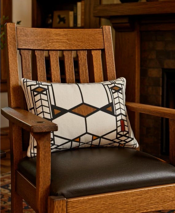 Frank Lloyd Wright Lumbar Pillow | Robie House | Prairie School Stained Glass | Craftsman Geometric Cushion | Mission Style Deco