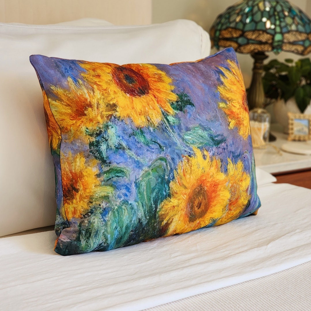 Sunflower Pillow, Sunflower Art, Sunflower Lumbar Pillow, Purple Hue