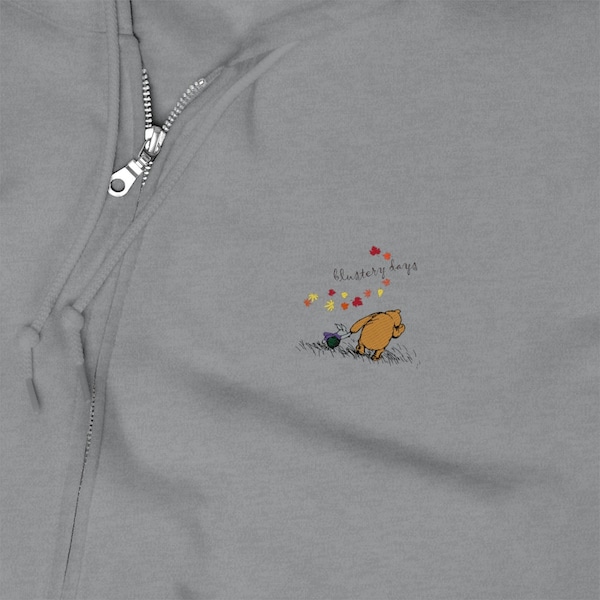Classic Pooh Hoodie, Pooh and Piglet Hoodie, Blustery Days, Hundred Acre Woods, Unisex Zip Up Hoodie, Embroidered Design, Zipper Jacket