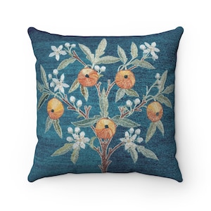 Turquoise Blue Pillow, Dark Turquoise Pillow, English Country, Fruit Tree Pillow, Botanical Pillow, Teal Throw,  Country Décor, May Morris