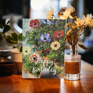 Carte d'anniversaire pour elle, carte d'anniversaire florale, fleurs sauvages, fleur rose, célèbre carte d'art, ensemble de cartes d'anniversaire, belle carte d'anniversaire