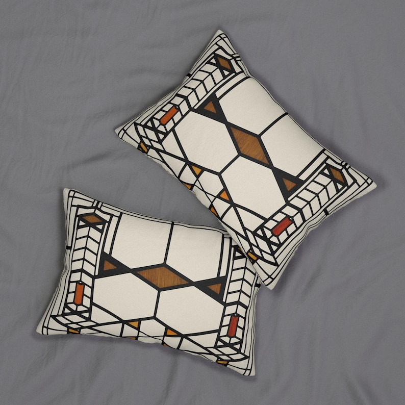 Frank Lloyd Wright Lumbar Pillow | Robie House | Prairie School Stained Glass | Craftsman Geometric Cushion | Mission Style Deco image 2
