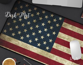 Custom Desk Mat, USA Flag Desk Mat, Personalized Gift For Dad, Office Desk Mat, Home Office, Mouse Pad, Father, Gift for Him, Patriotic Gift
