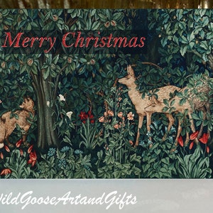 Animal Christmas Card, William Morris Christmas Card, Fox & Deer Christmas, Holiday Card, Forest Christmas Card, Woodland Christmas Cards