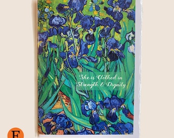 Encouragement Card: Proverbs 31 Scripture, Iris Floral Art