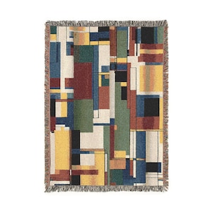 Frank Lloyd Wright Woven Blanket | Geometric Abstract Patchwork | Mid-Century Rectangle Pattern