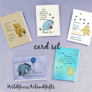 Tarjeta de felicitación clásica de Pooh, conjunto de tarjetas Winnie the Pooh, tarjeta de felicitación de agradecimiento, tarjeta Eeyore, pensando en ti, Pooh clásico, conjunto de tarjetas de felicitación