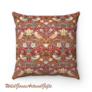 Custom Order ~ Christmas Pillow, Crimson Strawberry Thief, Red Pillow, Arts and Crafts Movement, William Morris, Craftsman Decor