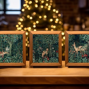 Animal Lover Gift for Her,Gift for Him, Forest Gift, Ready to Ship, Enchanted Forest Tiles Deer Fox, Rabbits, William Morris Christmas Gift