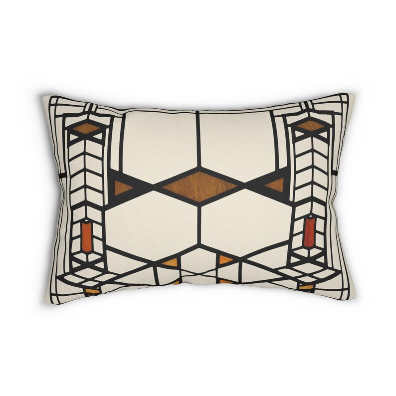 Frank Lloyd Wright Lumbar Pillow | Robie House | Prairie School Stained Glass | Craftsman Geometric Cushion | Mission Style Deco image 3
