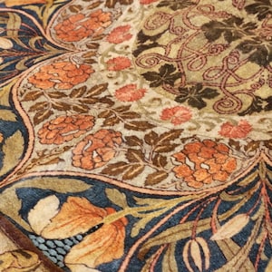 William Morris Blanket, Crushed Velvet, Fig, Leaf, Vine, Craftsman Bungalow, Stickley Home, Arts & Crafts Movement, Floral Blanket, Blue image 4