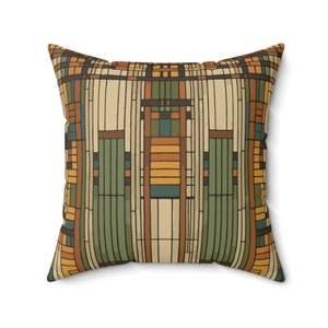 Craftsman Decor Abstract Pillow Franklin Lloyd Wright Style Abstracted Architecture Hand-Coloring Geometric Design image 2