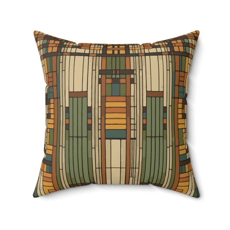 Craftsman Decor Abstract Pillow Franklin Lloyd Wright Style Abstracted Architecture Hand-Coloring Geometric Design image 2