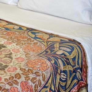 William Morris Blanket, Crushed Velvet, Fig, Leaf, Vine, Craftsman Bungalow, Stickley Home, Arts & Crafts Movement, Floral Blanket, Blue image 3