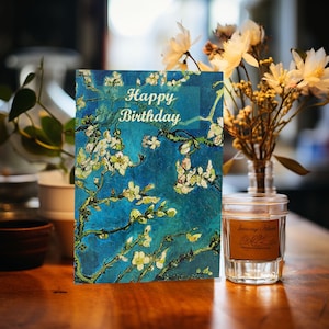 Carte d’anniversaire florale, Vincent van Gogh, Carte d’anniversaire pour femme, Fleur d’amandier, Carte d’anniversaire de fleur, Carte d’art, Carte d’anniversaire pour maman