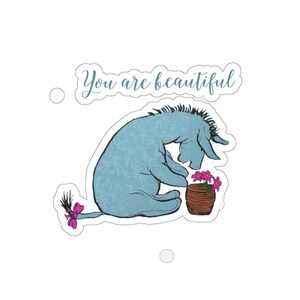 Klassieke Iejoor-stickers, Poeh-stickers, Iejoor en bloem, You are Beautiful, gestanste stickers, klassieke Pooh en vrienden