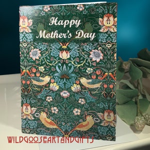 Carte florale de fête des mères, carte de fête des mères pour grand-mère, carte florale pour maman, carte de fête des mères oiseau, carte de fête des mères William Morris
