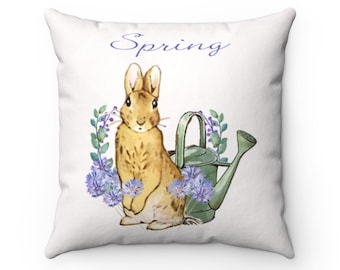Peter Rabbit Spring Pillow, Floral Watering Can, Square Pillow Case with Insert