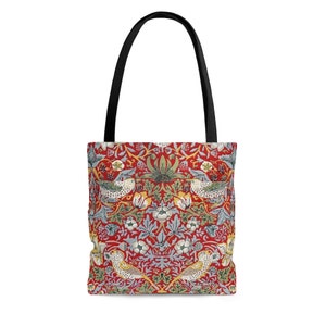 Crimson Strawberry Thief, Shoulder Bag, Tote Bag, William Morris, Arts and Crafts Movement, Morris, Red Strawberry Thief Décor
