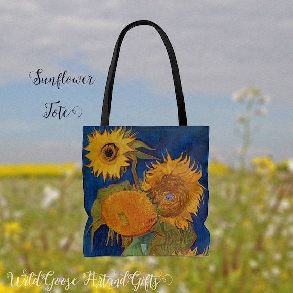 ONLY CHILD チェック柄トートバッグ sunflower ひまわり ヴァン・ゴッホのひまわりトートバッグ：花柄アートプリント、夏