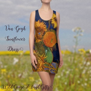 Van Gogh-tankjurk zonnebloem: gebloemde racerback-zomerjurk dames