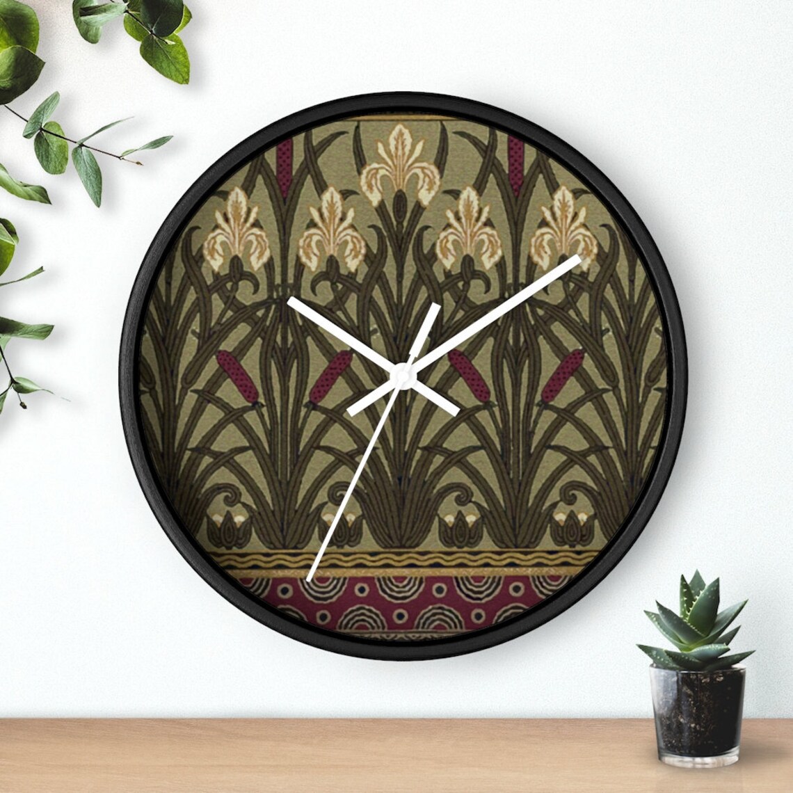 Art Nouveau Wall Clock Art Nouveau Clock Iris Wall Clock Etsy