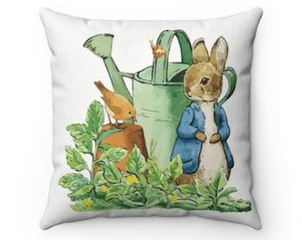 Peter Rabbit Spring Pillow Cover, Watercolor Water Can Design