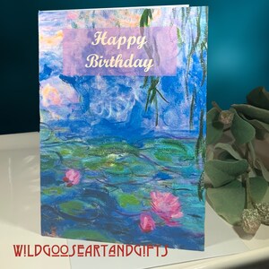 Verjaardagskaart voor haar, bloemen verjaardagskaart, waterlelie, roze bloem, beroemde kunstkaart, BDay-kaartenset, mooie verjaardagskaart, Monet-kaart