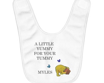 Gepersonaliseerde Winnie de Poeh-babyslabbetje, fleeceshowercadeau