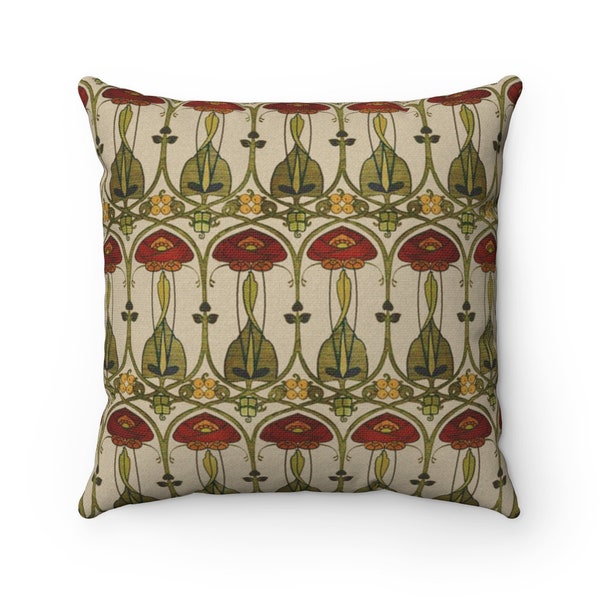 Charles Rennie Mackintosh, Voyage Design, Red and Green Decor, Scottish Decor, Scottish Art, Art From Scotland, Tulip Pillow, Floral Pillow