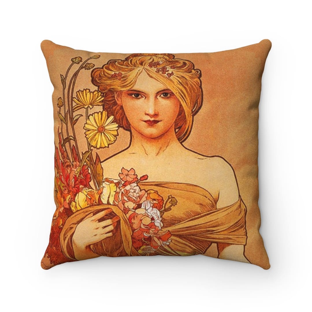 Art Nouveau Pillow, Summer Pillow, Terracotta, Amber, Faux Suede Pillow