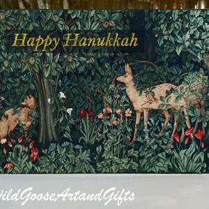 Carte Hannukah, Carte Hanukkah Fox et Deer, William Morris, JH Dearle, Fox and Deer, Carte de vacances juive, Carte Happy Hannukah
