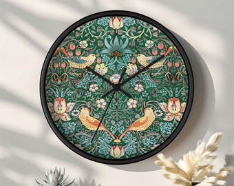 William Morris Strawberry Thief Wall Clock: Art Nouveau Nature Decor