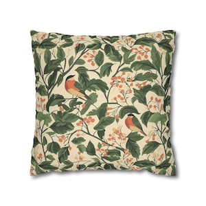 Red Robin Pillow: Arts & Crafts Style Sofa Cushion