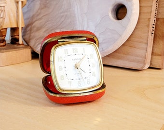 German Movement Wind Up Mid Century Tambor Doors Vintage Westclox Duo-Larm Travel Alarm Clock Silver Chrome Bedside Clock