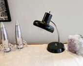Black Desk Lamp, Chrome Gooseneck, Articulating, Unique Cone Shape, Black Silver, Table Lamp, Retro 1960s, Office Decor, Rare Find
