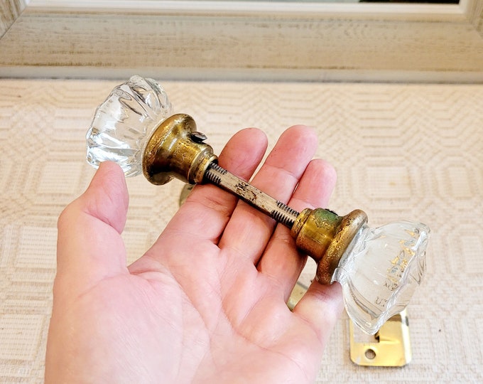 Glass Door Knob Set 1 Pair Vintage Clear Glass 12 Sided Etsy