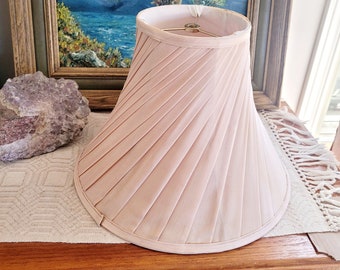 Pleated Twist Lampshade, Off Rose Pink, Linen Fabric, Vintage Art Deco Lamp Shade, Bell Style, 10 1/2 Inch Tall, Retro Lighting